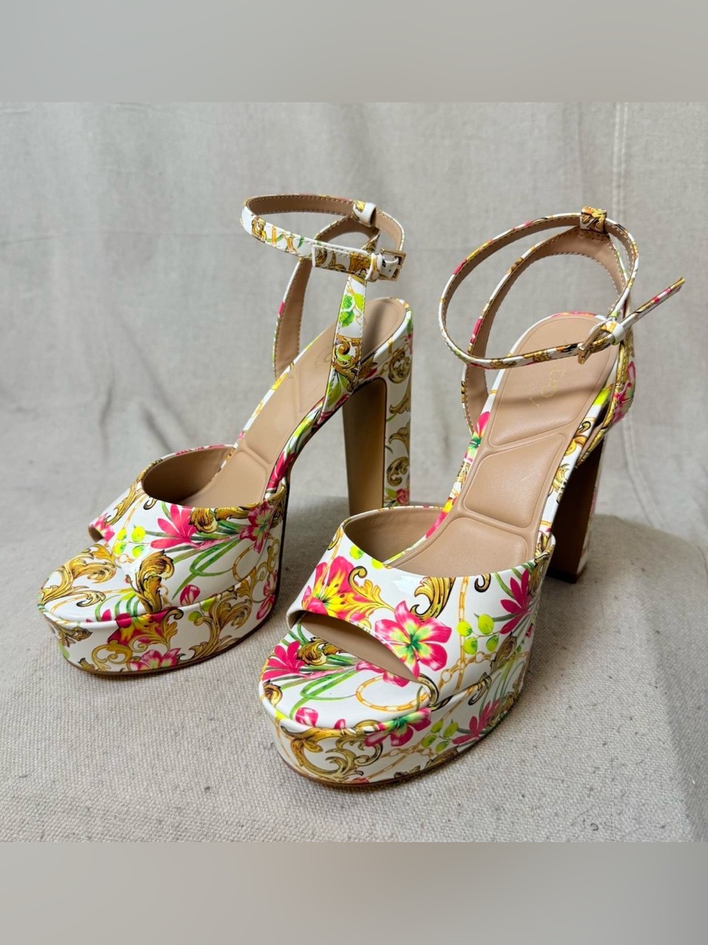 Aldo Floral Baroque Platform Block Heels